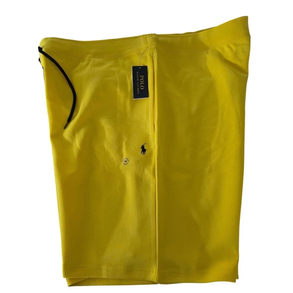 Polo Ralph Lauren Mens Double Knit Shorts Yellow Black Logo Spellout Graphic 4XB